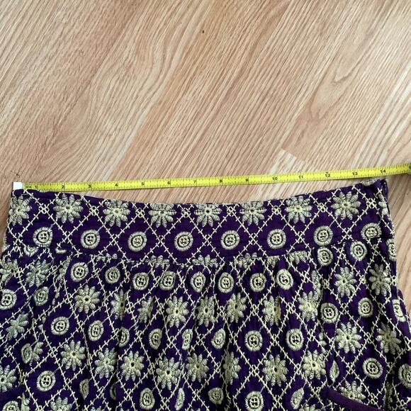 Nick & Mo Anthroplogie Embroidered Mini Skirt Size S Purple Gold Pleanty Pocket - Picture 5 of 7